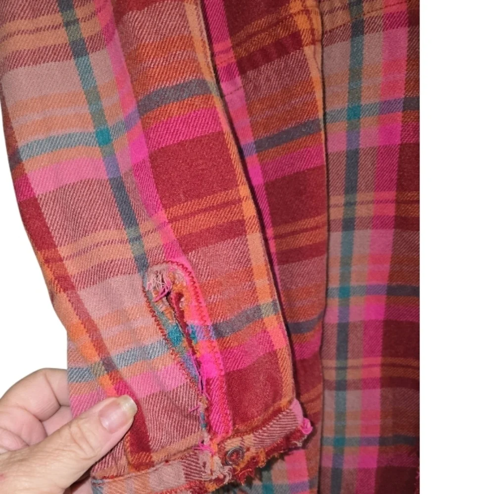Free People Pink Red Plaid Button-Down Shirt